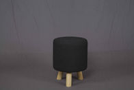 Round Short Footstool Modern Wood Furniture Dengan Cover Fabric Canvas Removable