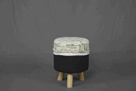 Round Short Footstool Modern Wood Furniture Dengan Cover Fabric Canvas Removable