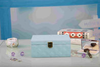 Blue PU Leather Furniture Kayu Modern Kotak Perhiasan Handmade Untuk Perjalanan / Rumah
